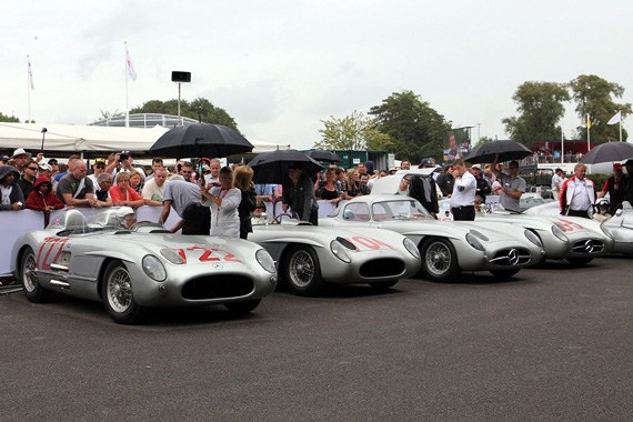 A unique gathering of Mercedes-Benz 300 SLRs with ‘722’, winner of the ’55 Mille Miglia, ‘704’, Hans Herrmann’s car at the same race, one of the two ‘Uhlenhaut’ coupés and ‘658’, Fangio’s car that he brought to second place at the ’55 Mille Miglia.