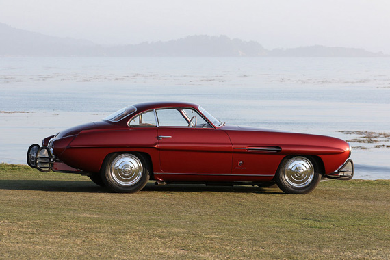One of the 14 Supersonic bodies to be mounted on the Fiat 8V chassis, this car was first sold in the US to Lou Fageol who added these US style bumpers, entered the car in the 1955 Pebble Beach Concours and won its class.  Sixty years later, it won again!