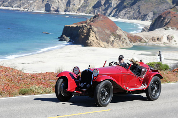 The Tour is now heading south to Big Sur.  This is a chance to photography the cars with some spectacular backdrops along the US1.  Here is one of the most original Alfa Romeo 8C 2300 Touring Spider of 1931, with original body and instruments.