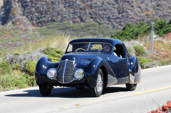 The Delahaye 135MS Coupé Aérodynamique was built by Pourtout for the 1946 Paris Auto Salon.  It was inspired by the designs of Georges Paulin who worked with Pourtout before WWII, during which Paulin was tragically killed by the Nazis.