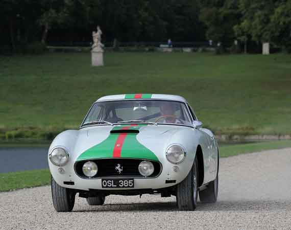 French driver Jo Schlesser, once established in Madagascar, bought this Ferrari 250 GT Interim in 1959 and applied the Madagascar colors to it.  He finished 2nd of the 1960 Tour de France in this car.