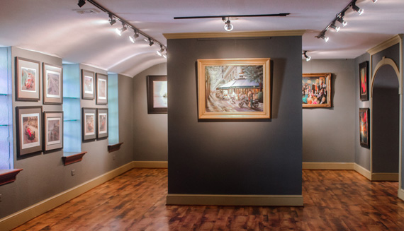 The Williamsburg Art Gallery, Turner prints at left.