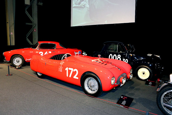Another legend of the Italian automobile world is of course the Mille Miglia.  Here the Cisitalia 202 SMM which finished fourth in the 1947 edition, surrounded by an Alfa Romeo 1900 CSS Touring coupe and a Fiat 500 Topolino.